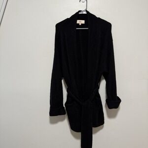 Kilte Black Cashmere Blend Tie Waist Open Cardigan Sweater Size Small (1)